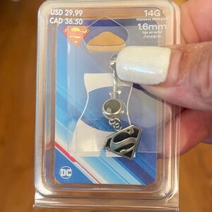 DC Superman Logo Belly Ring - Silver and Black